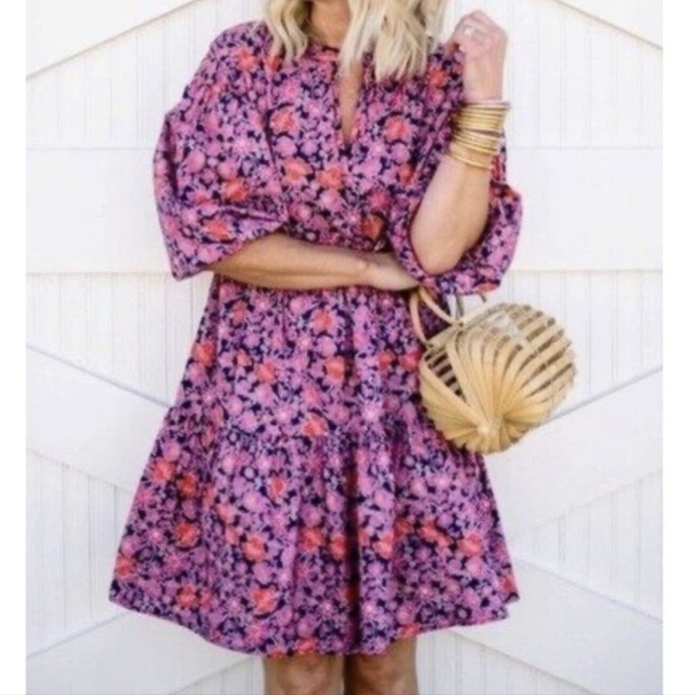 Evereve Pink and Black Floral Mini Dress